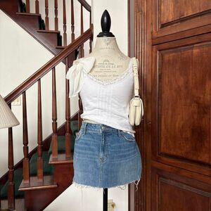 Denim Micro Mini Skirt Women's Blue White Fringe Hem Old Navy Size 4